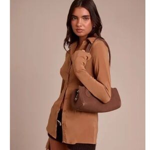 PrettyLittleThing Brown Button Down Shirt